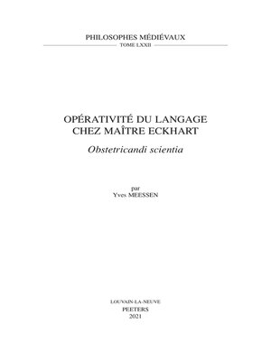 cover image of Operativite du langage chez Maitre Eckhart